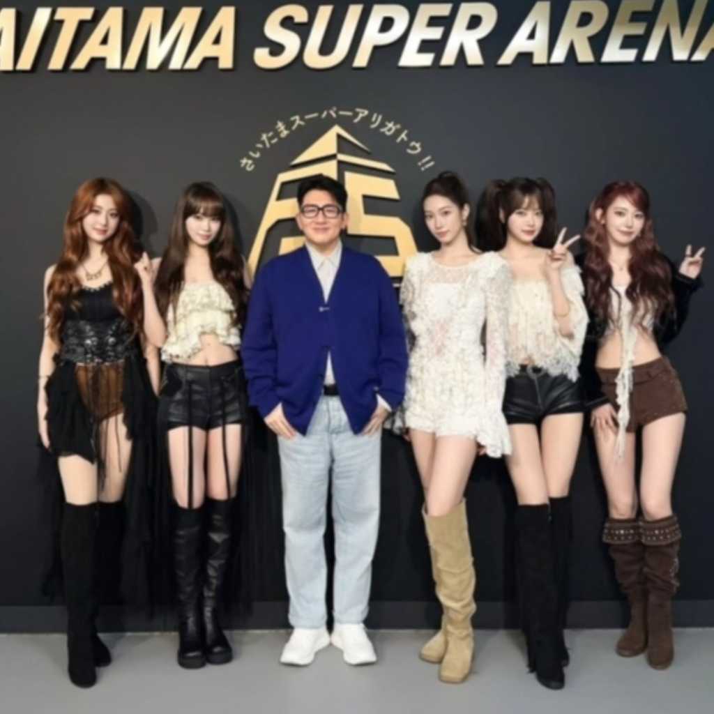 HYBE バン・シヒョク議長、LE SSERAFIMとの記念ショットを公開！東京ドーム公演決定を祝福