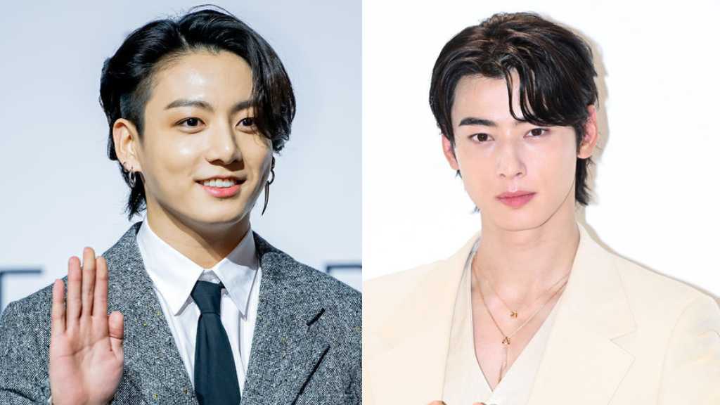 Cha Eun-woo of ASTRO performs with BTS's Jungkook during military service, showcasing their chemistry in a dance challenge video.