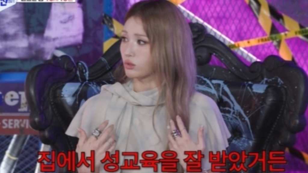JYP's sex education program is discussed by Somi on a variety show, revealing its strictness and the surprising number of subjects.