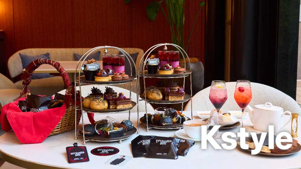 Experience ENHYPEN's iconic vampire concept at the 'EN-CHANTED BITE' afternoon tea, available at Marriott hotels in Japan.
