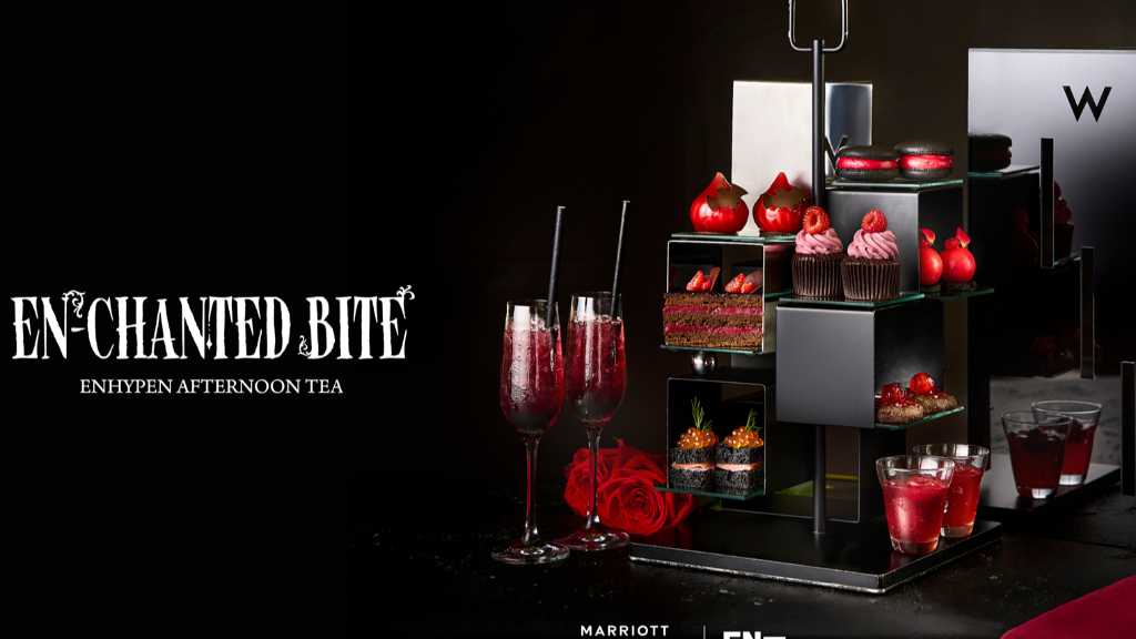 ENHYPEN's limited-time afternoon tea, "EN-CHANTED BITE," launches at Marriott hotels in Japan on October 1, featuring a vampire theme.