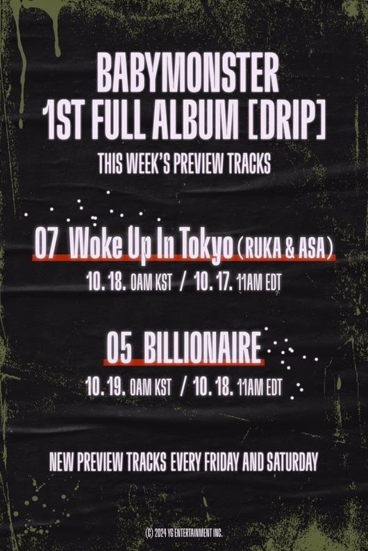 BABYMONSTERが1stフルアルバム「DRIP」のプレビュートラックを公開。注目の曲「Woke Up In Tokyo」と「BILLIONAIRE」が話題に。  
