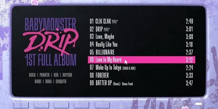 BABYMONSTERが1stフルアルバム「DRIP」を11月1日にカムバック。新曲「Love In My Heart」など9曲収録。  