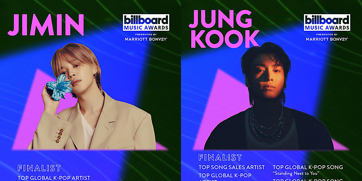 BTS's Jimin and Jungkook nominated for multiple categories at the 2024 Billboard Music Awards, showcasing their continued success.