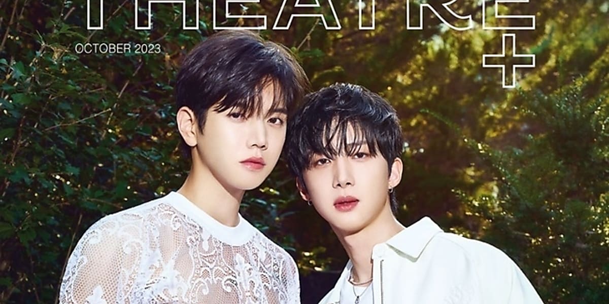 Ren and Hui adorn the cover of "THEATRE+" magazine, showcasing various stylings and their activities as actors and musicians.