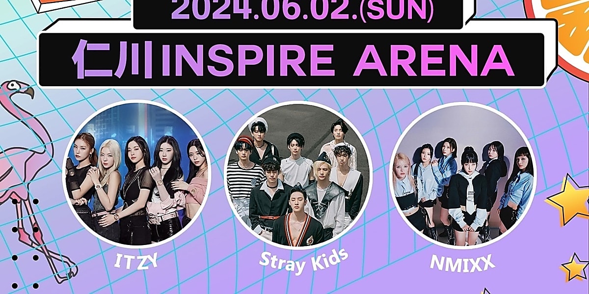 K-WAVE Concert in Korea on June 2, 2024 at Inspire Arena in Incheon with popular artists like Stray Kids, ITZY, and NMIXX.